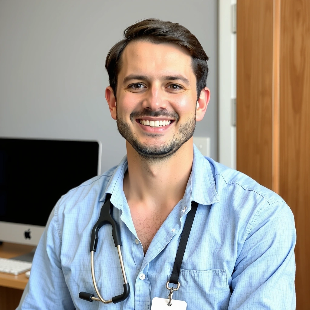 A professional portrait of a smiling male customer relations specialist.